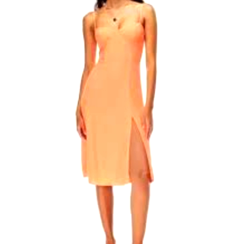 Aritzia Sunday Best Viola Midi Dress Sunny Apricot Orange Slit  Size Large